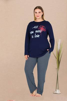 REN - Kadın Lacivert Büyük Beden Pijama Takım, viskon kumaş (1)