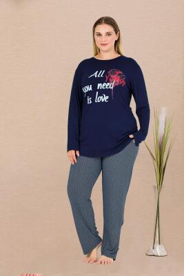 Kadın Lacivert Büyük Beden Pijama Takım,  viskon kumaş - 2