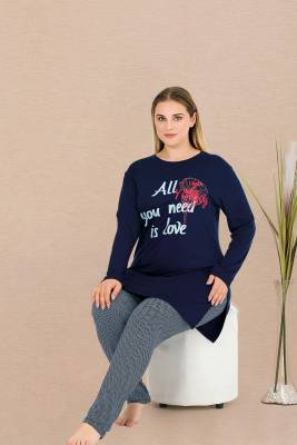 Kadın Lacivert Büyük Beden Tunikli Pijama Takım,  viskon kumaş - 1