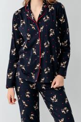 Kadın Lacivert Gömlek Pijama Takım, Geyik Baskılı, %100 Pamuk - 3
