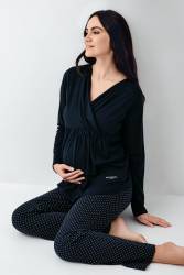 Kadın Lacivert Lohusa Pijama Takım, %50 pamuk %50 modal - Thumbnail