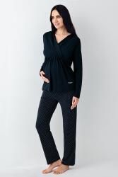 Kadın Lacivert Lohusa Pijama Takım, %50 pamuk %50 modal - 2