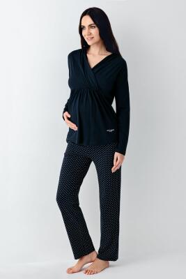 Kadın Lacivert Lohusa Pijama Takım, %50 pamuk %50 modal - 2