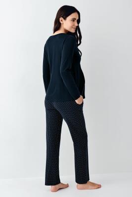 Kadın Lacivert Lohusa Pijama Takım, %50 pamuk %50 modal - 4