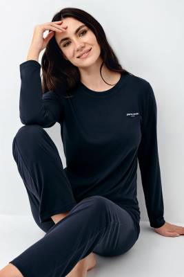 Pierre Cardin - Kadın Lacivert Pijama Takım, Uzunkollu, Bisiklet Yakalı, Mevsimlik Pijama %50 pamuk %50 modal (1)