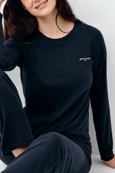 Kadın Lacivert Pijama Takım, Uzunkollu, Bisiklet Yakalı, Mevsimlik Pijama %50 pamuk %50 modal - Thumbnail