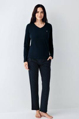 Pierre Cardin - Kadın Lacivert Pijama Takım, V Yakalı, Büyük Bedenli, %50 pamuk %50 modal (1)