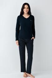 Kadın Lacivert Pijama Takım, V Yakalı, Büyük Bedenli, %50 pamuk %50 modal - 2