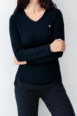 Kadın Lacivert Pijama Takım, V Yakalı, Büyük Bedenli, %50 pamuk %50 modal - 3