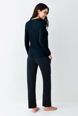 Kadın Lacivert Pijama Takım, V Yakalı, Büyük Bedenli, %50 pamuk %50 modal - 4