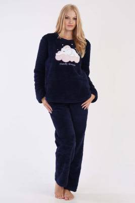 REN - Kadın Lacivert Süper Yumuşak Kadın Vienetta Welwelsoft Polar Uzun Kol Pijama Takım