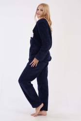 Kadın Lacivert Süper Yumuşak Kadın Vienetta Welwelsoft Polar Uzun Kol Pijama Takım - Thumbnail
