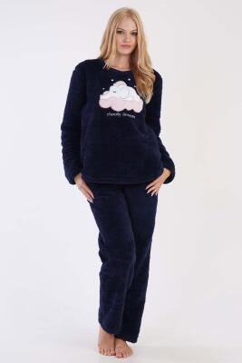 Kadın Lacivert Süper Yumuşak Kadın Vienetta Welwelsoft Polar Uzun Kol Pijama Takım - 1