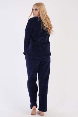 Kadın Lacivert Süper Yumuşak Kadın Vienetta Welwelsoft Polar Uzun Kol Pijama Takım - 4