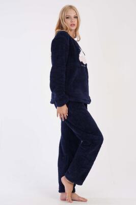 Kadın Lacivert Süper Yumuşak Kadın Vienetta Welwelsoft Polar Uzun Kol Pijama Takım - 2