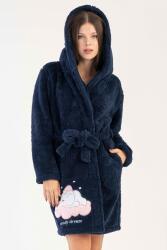 Kadın Lacivert Süper Yumuşak Vienetta Welwelsoft Kapsonlu Uzun Kol Kısa Sabahlık (1)