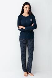 Kadın Lacivert Yakası Düğmeli Pijama Takım, Alt Pijama Cepli ve desenli, %50 Pamuk %50 modal (1)