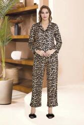 Kadın Leopar Desenli Saten Düğmeli Gömlek Pijama Takım (1)