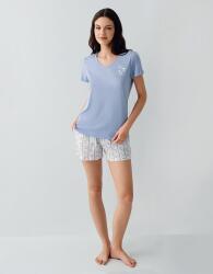 Kadın Mavi %50 Pamuk %50 Modal Şortlu Pijama Takımı – V Yaka, Yumuşak Dokulu, Yazlık Ev Giyimi (1)