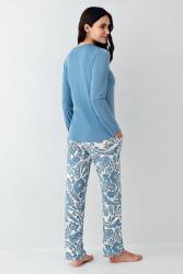Kadın Mevsimlik Turkuaz Pijama Takım, Modal ve Pamuk Kumaş - Thumbnail