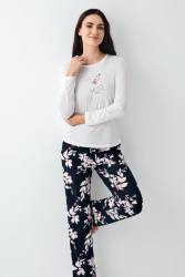 Kadın Mevsimlik Uzunkol Bisiklet Yaka Pijama Takım, %50 pamuk %50 modal - Thumbnail