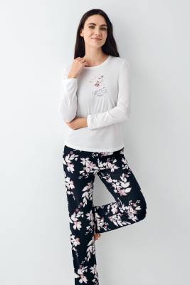 Pierre Cardin - Kadın Mevsimlik Uzunkol Bisiklet Yaka Pijama Takım, %50 pamuk %50 modal (1)