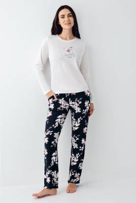 Kadın Mevsimlik Uzunkol Bisiklet Yaka Pijama Takım, %50 pamuk %50 modal - 3