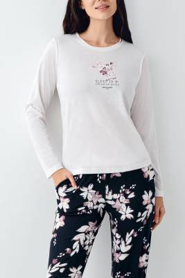 Kadın Mevsimlik Uzunkol Bisiklet Yaka Pijama Takım, %50 pamuk %50 modal - 4