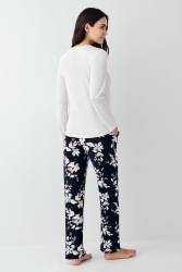 Kadın Mevsimlik Uzunkol Bisiklet Yaka Pijama Takım, %50 pamuk %50 modal - Thumbnail