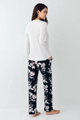 Kadın Mevsimlik Uzunkol Bisiklet Yaka Pijama Takım, %50 pamuk %50 modal - 5