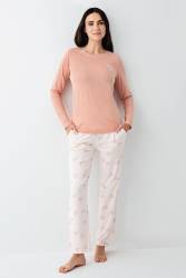 Kadın Mevsimlik Uzunkol Cepli Pijama Takım, Modal ve pamuk kumaş - Thumbnail