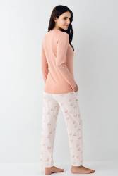 Kadın Mevsimlik Uzunkol Cepli Pijama Takım, Modal ve pamuk kumaş - Thumbnail