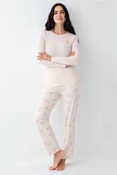 Kadın Mevsimlik Uzunkol Cepli Pijama Takım, Modal ve pamuk kumaş - Thumbnail