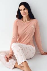 Kadın Mevsimlik Uzunkol Cepli Pijama Takım, Modal ve pamuk kumaş - Thumbnail