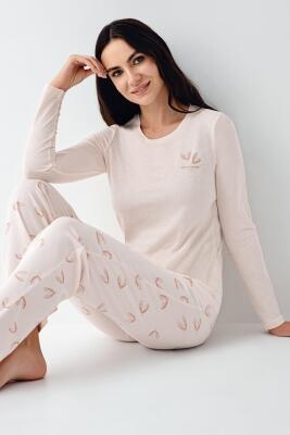 Kadın Mevsimlik Uzunkol Cepli Pijama Takım, Modal ve pamuk kumaş - 1