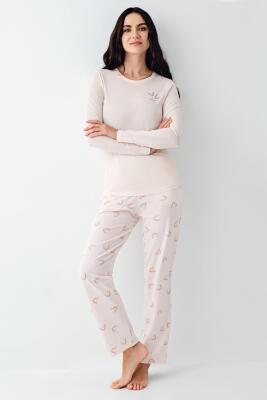 Kadın Mevsimlik Uzunkol Cepli Pijama Takım, Modal ve pamuk kumaş - 2