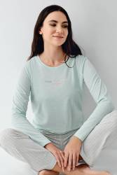 Kadın Mevsimlik Uzunkol Cepli Pijama Takımı %50 Pamuk %50 Modal - Thumbnail