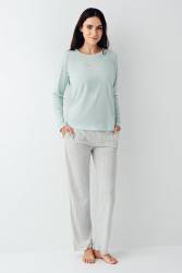 Kadın Mevsimlik Uzunkol Cepli Pijama Takımı %50 Pamuk %50 Modal - Thumbnail