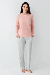 Kadın Mevsimlik Uzunkol Cepli Pijama Takımı %50 Pamuk %50 Modal - Thumbnail
