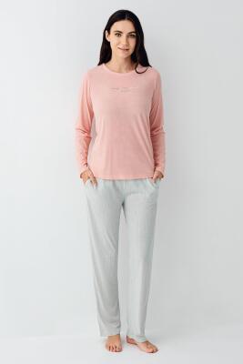 Kadın Mevsimlik Uzunkol Cepli Pijama Takımı %50 Pamuk %50 Modal - 6