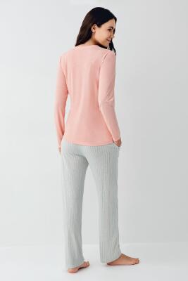 Kadın Mevsimlik Uzunkol Cepli Pijama Takımı %50 Pamuk %50 Modal - 8