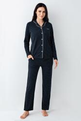 Kadın Mevsimlik Uzunkol Gömlek Yaka Lacivert Pijama Takım, %50 pamuk %50 modal - 2