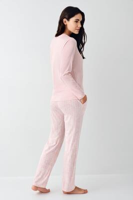 Kadın Mevsimlik Uzunkol Pembe Pijama Takım, %50 pamuk %50 modal - 4