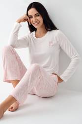 Kadın Mevsimlik Uzunkol Pijama Takım, %50 pamuk %50 modal - Thumbnail