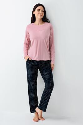 Kadın Mevsimlik Uzunkol Rose Pijama Takım, %50 pamuk %50 modal - 2