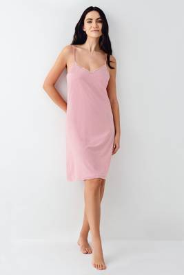 Kadın Modal Gecelik Sabahlık Takım, Sabahlık Çiçekli, Gecelik Düz Renk Dantel Detay - 4