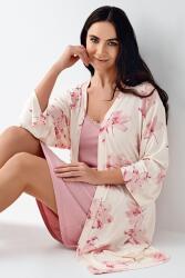 Kadın Modal Gecelik Sabahlık Takım, Sabahlık Çiçekli, Gecelik Düz Renk Dantel Detay - 1