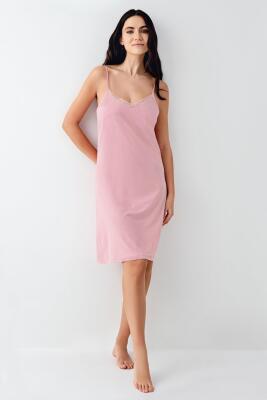 Kadın Modal Gecelik Sabahlık Takım, Sabahlık Çiçekli, Gecelik Düz Renk Dantel Detay - 4