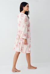 Kadın Modal Gecelik Sabahlık Takım, Sabahlık Çiçekli, Gecelik Düz Renk Dantel Detay - 6