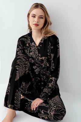 Kadın Modal Pamuk Gömlek Yakalı Pijama Takım, Cep Detaylıdır - 1